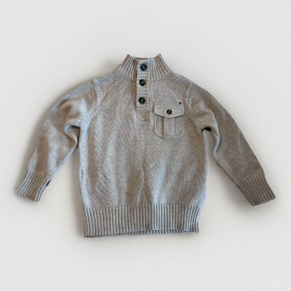 Tommy Hilfiger Quarter Button Sweater Elbow Pads Cozy Minimal Boys Kids Size 4 - Picture 1 of 5